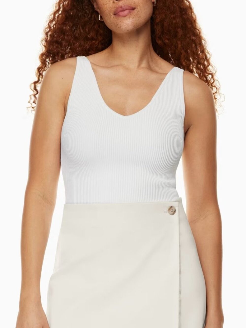 BABATON Sculpt Knit Stretch V-Neck Ribbed White Tank Sz L